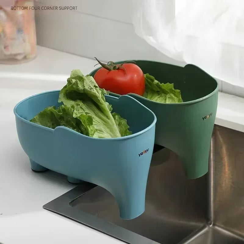 New Elephant Drain Baskets Multi-Purpose Kitchen Storage Drain Basket Household Fruit and Vegetable Basket Plastic Drain Baskets