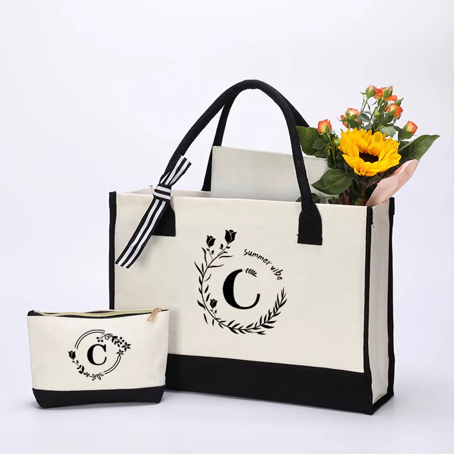 Alphabet Printing Large Capacity Ladies Tote Bag Fashion Hundred Canvas Handbag Daily Tote Shoulder Sons Mother Bag Set