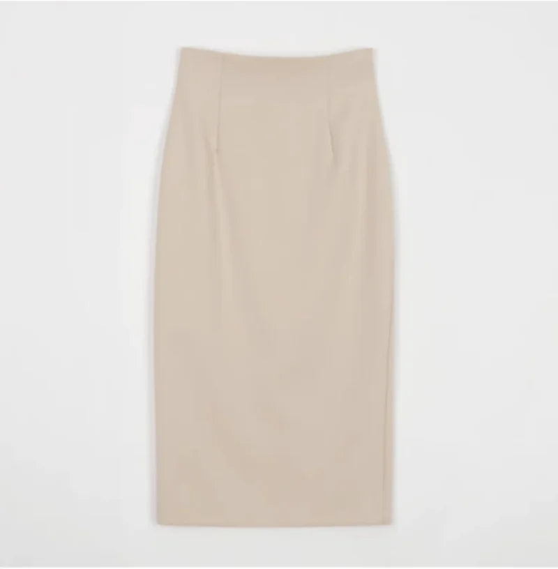 Solid Color High-Waisted Midi Skirt