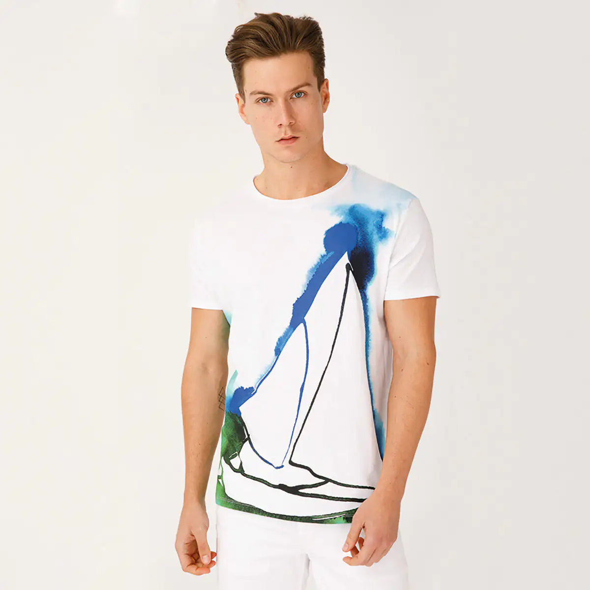 Anemoss Sailboat Crew Neck Mens T Shirt