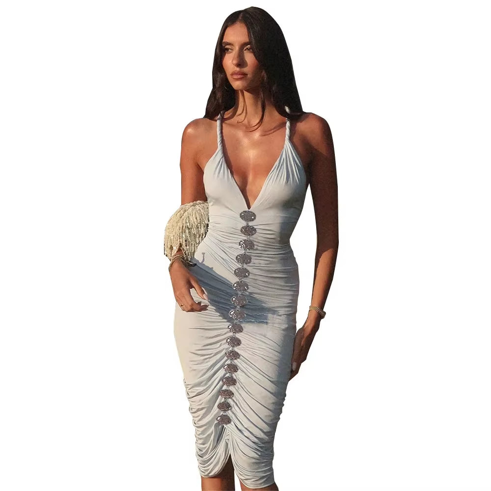 Sexy V-Neck Open-Back Elegant Long Dress Women'S Summer Autumn New Arrival Cross-Border Amazon Europe Style Sleeveless