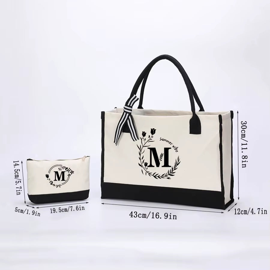 Alphabet Printing Large Capacity Ladies Tote Bag Fashion Hundred Canvas Handbag Daily Tote Shoulder Sons Mother Bag Set