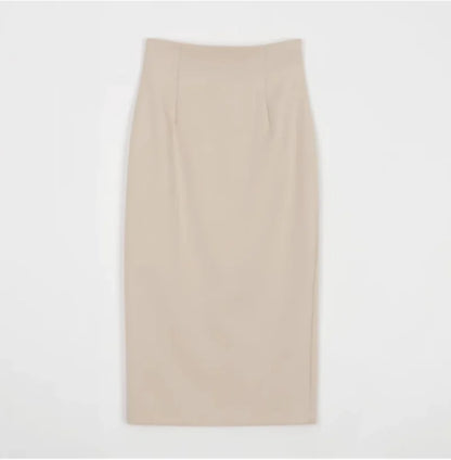 Solid Color High-Waisted Midi Skirt