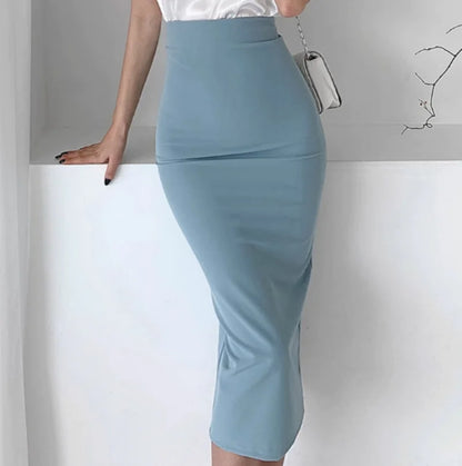 Solid Color High-Waisted Midi Skirt